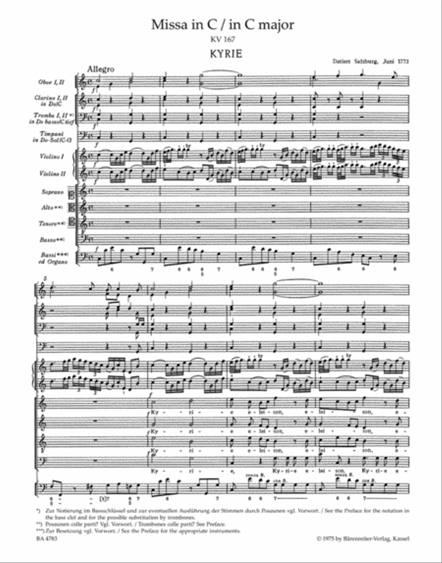 Missa C major, KV 167 'Trinity Sunday Mass' 4-Part scores gallery preview page 2
