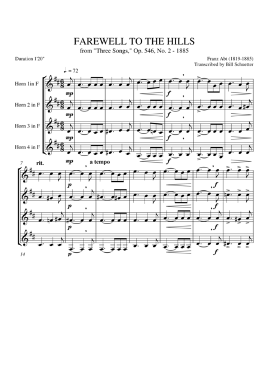 Farewell To the Hills Farewell To the Hills Horn scores gallery preview page 2
