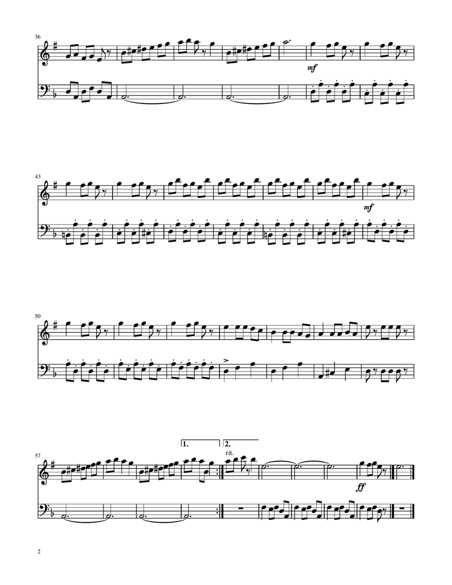 Carol of The Bells - Trumpet and Trombone Duet Brass Duet scores gallery preview page 2