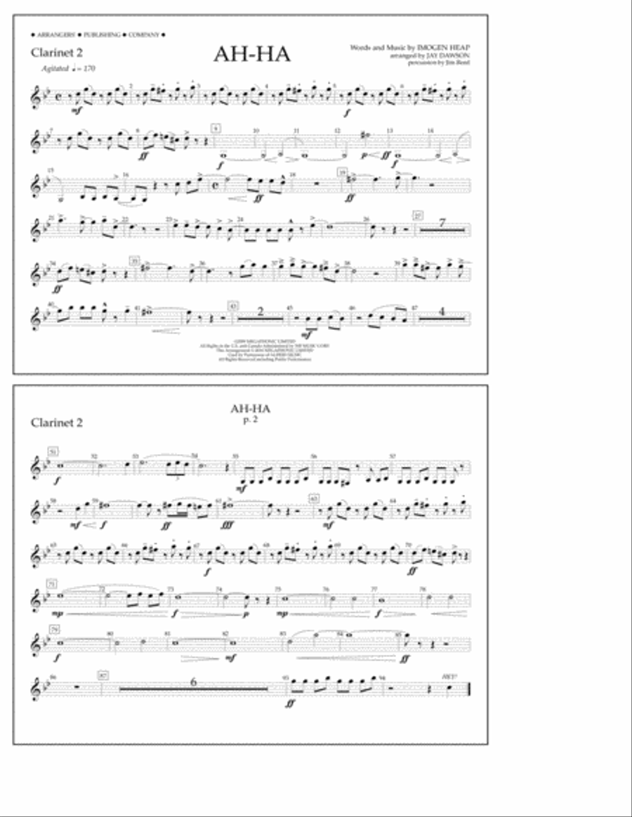 Ah-ha - Clarinet 2 Marching Band scores gallery preview page 1