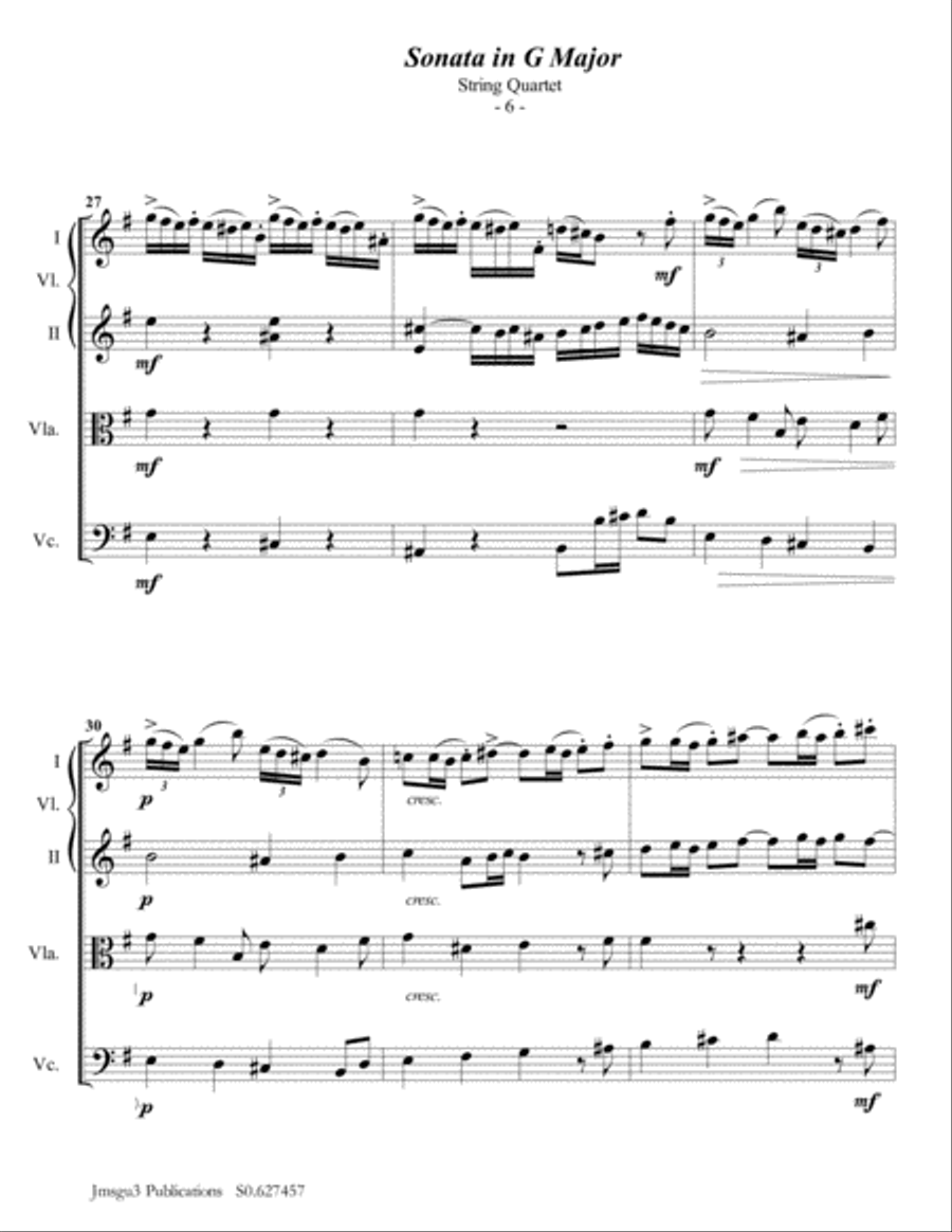 Telemann: Sonata in G Major for String Quartet String Quartet scores gallery preview page 6