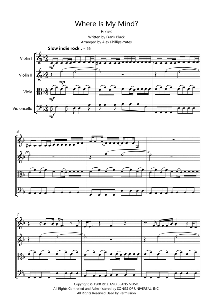 Where Is My Mind? String Quartet scores gallery preview page 1