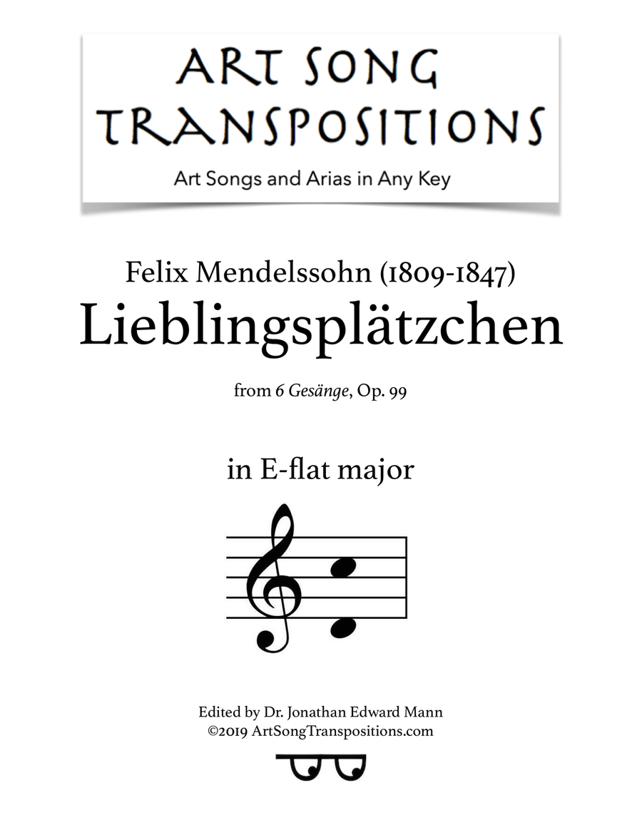 MENDELSSOHN: Lieblingsplätzchen, Op. 99 no. 3 (transposed to E-flat major) Voice scores gallery preview page 1