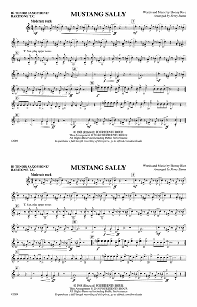 Mustang Sally: Bb Tenor Saxophone/Bartione Treble Clef