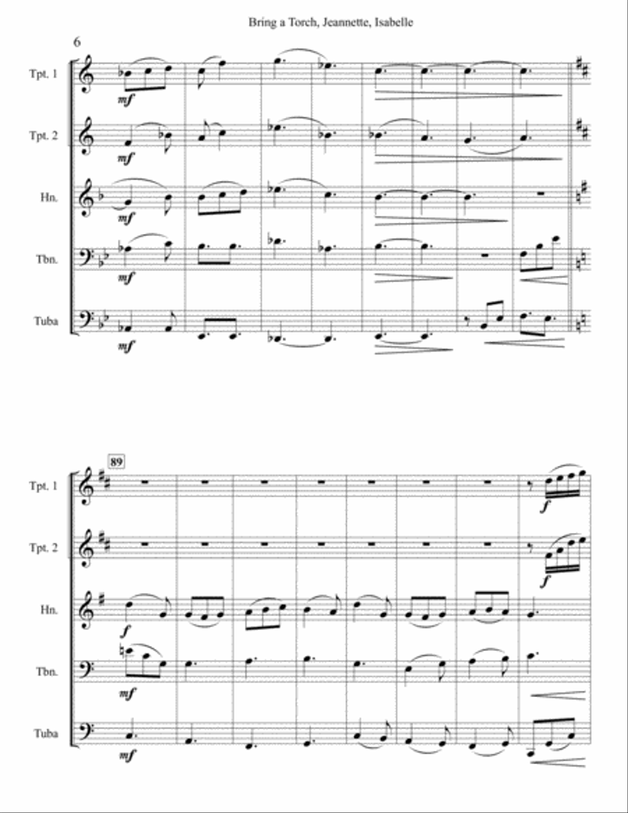 Bring A Torch, Jeannette, Isabelle Brass Quintet scores gallery preview page 6