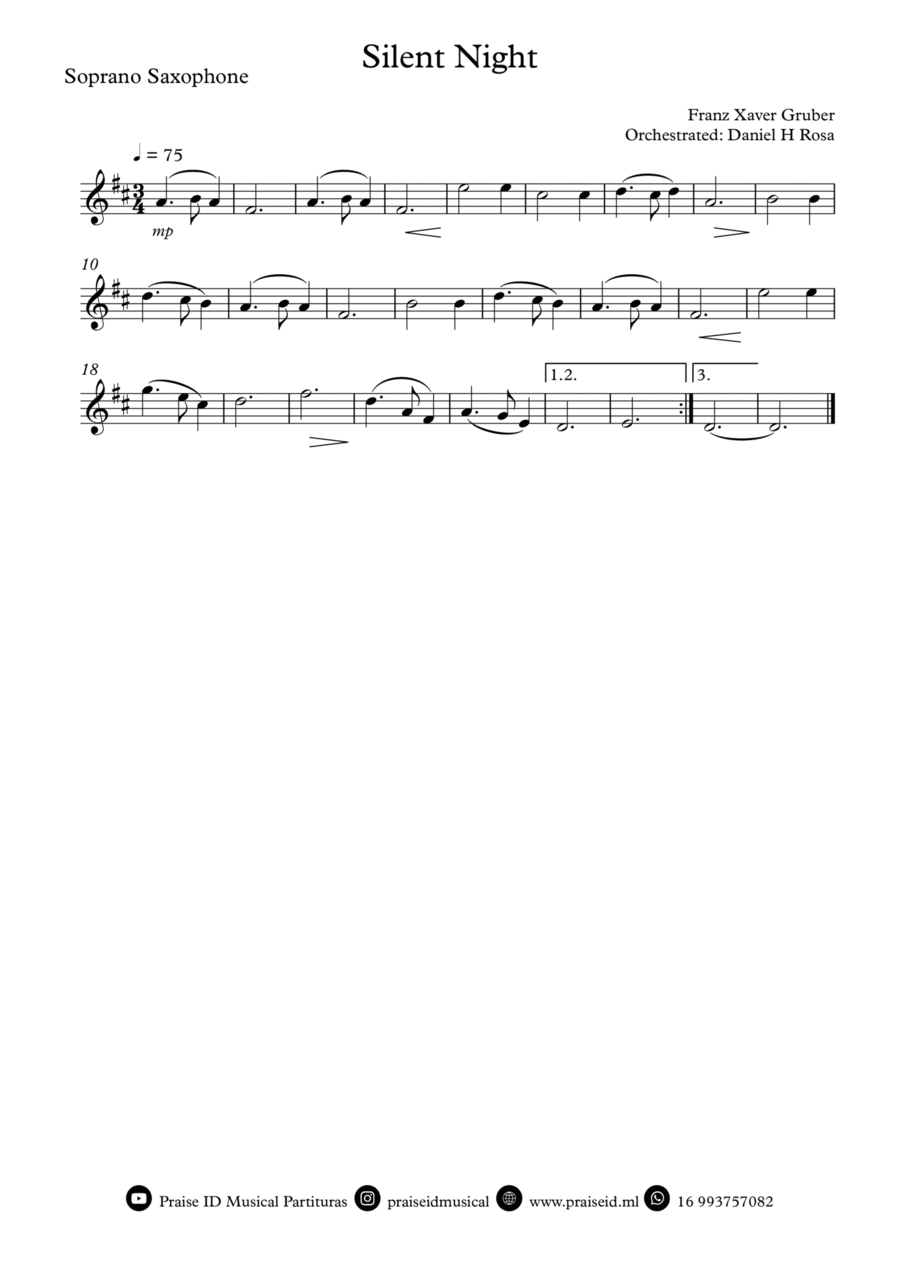 Silent Night - Christmas Carol - Soprano Saxophone Soprano Saxophone scores gallery preview page 1