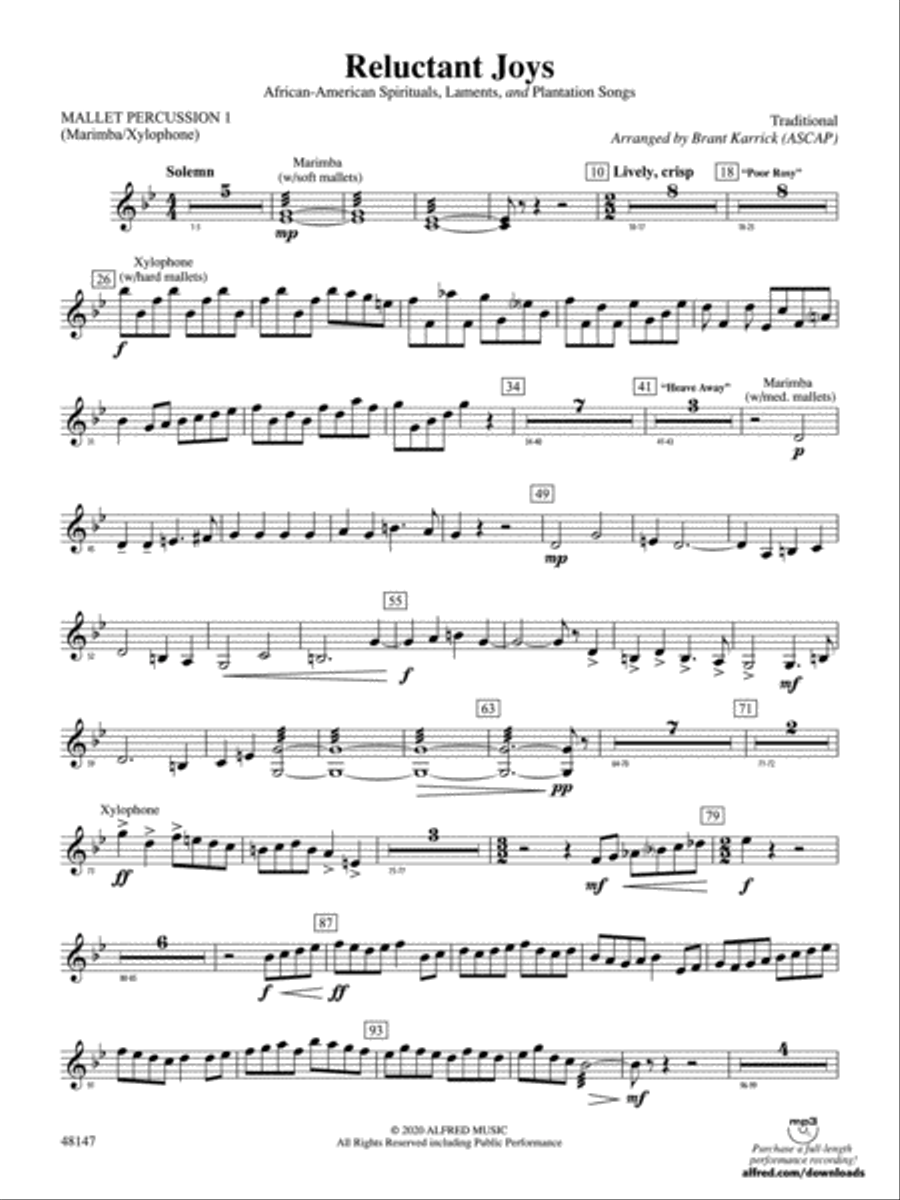 Reluctant Joys: Mallets Concert Band scores gallery preview page 1