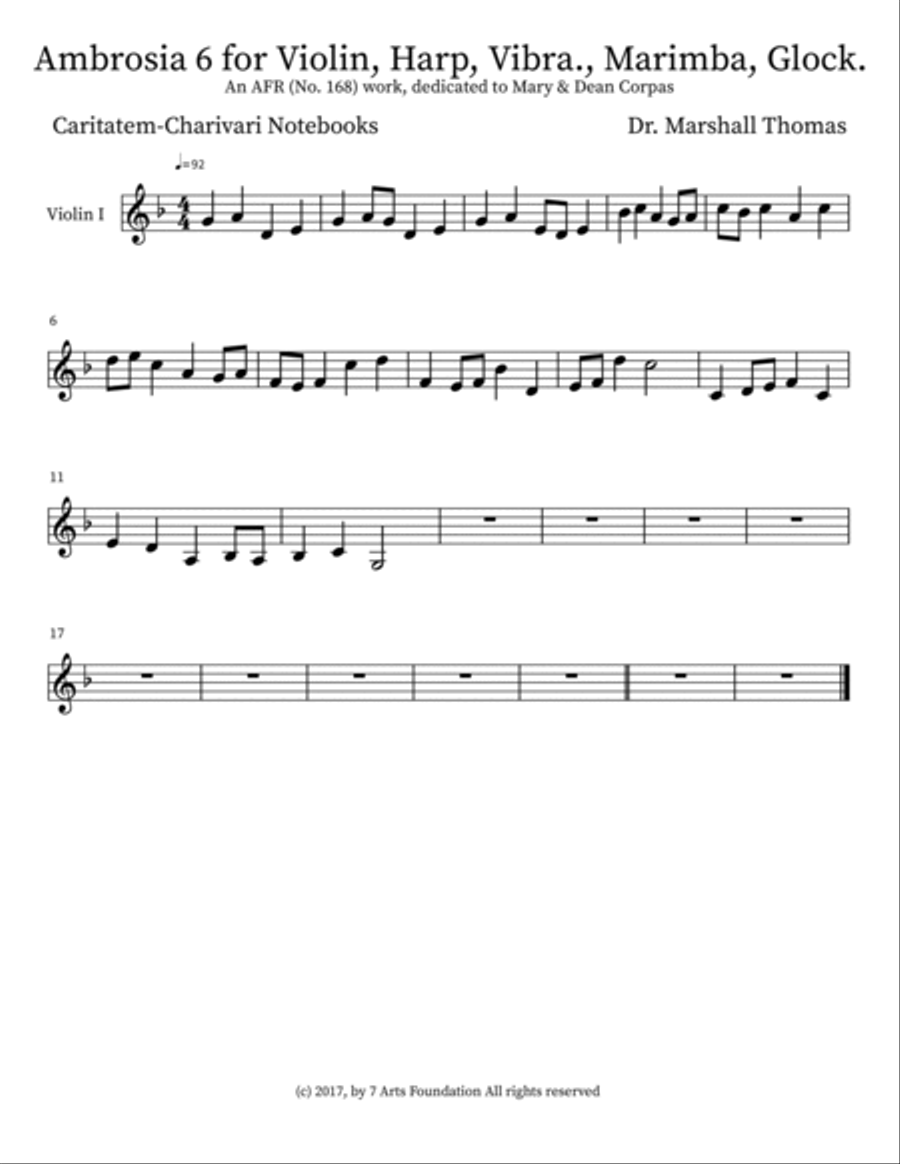 Ambrosia 6 for Violin, Harp, Vibra., Marimba, Glock. Small Ensemble scores gallery preview page 6