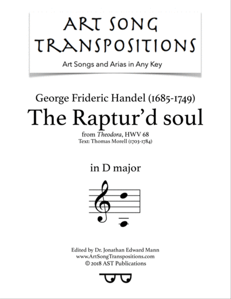 HANDEL: The Raptur'd soul (transposed to D major) Voice scores gallery preview page 1