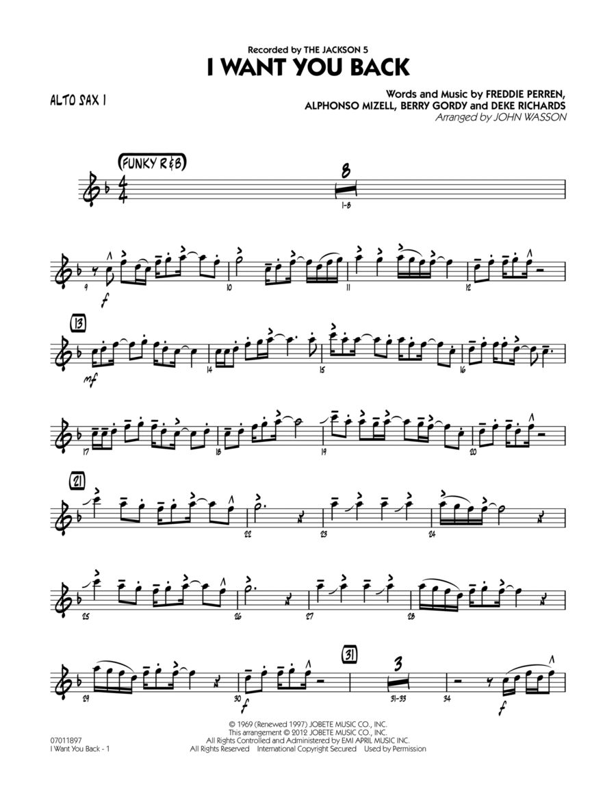 I Want You Back Alto Sax 1 by The Jackson 5 Jazz Ensemble