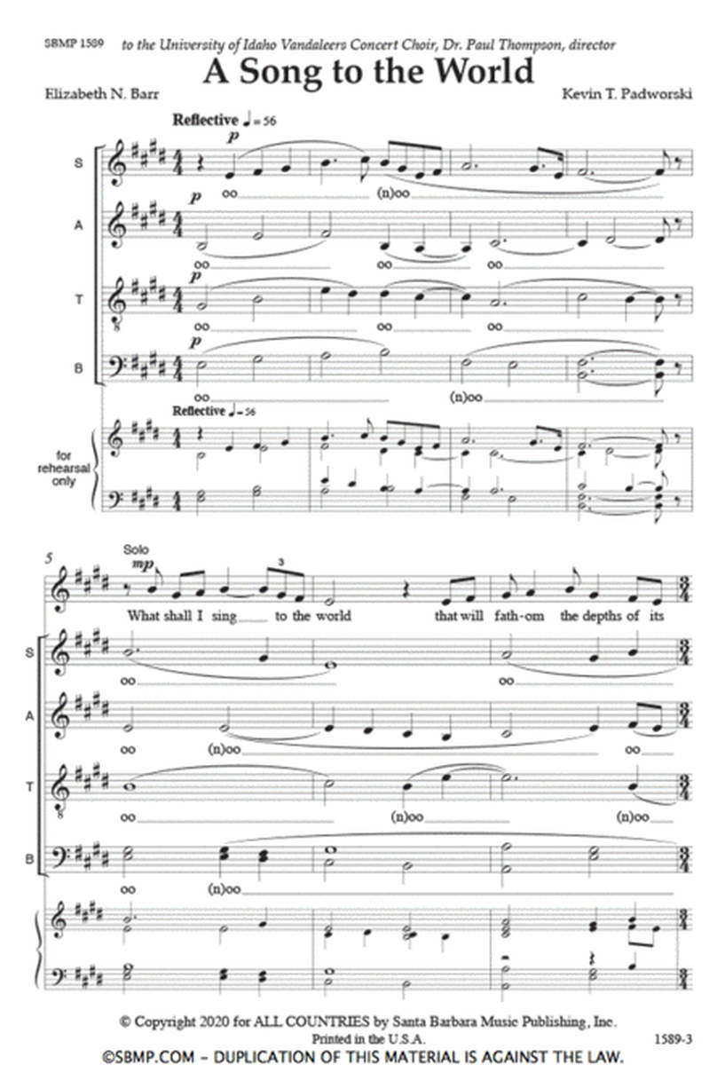 A Song to the World - SATB divisi octavo image number null