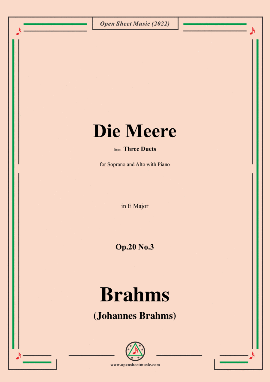 Brahms-Die Meere-The Sea,Op.20 No.3,in E minor,from Three Duets SSA scores gallery preview page 1