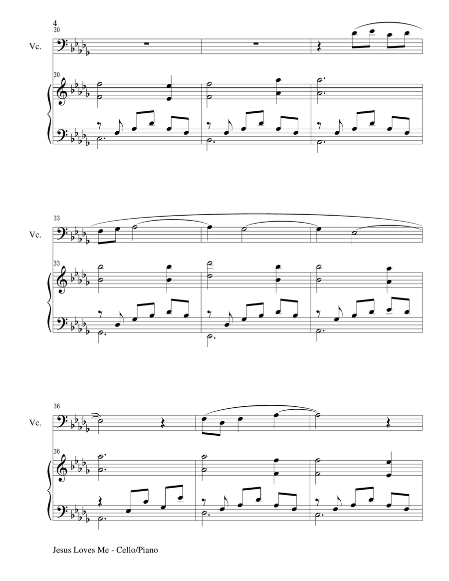 JESUS LOVES ME (Duet – Cello and Piano/Score and Parts) Piano scores gallery preview page 4