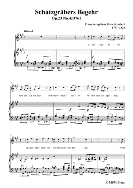 Schubert-Schatzgräbers Begehr,Op.23 No.4,in f sharp minor,for Voice&Piano image number null