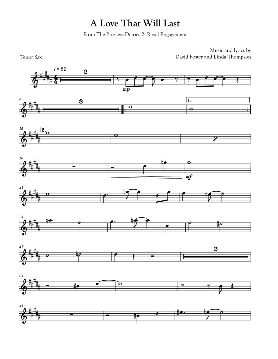 A Love That Will Last Tenor Saxophone scores gallery preview page 1