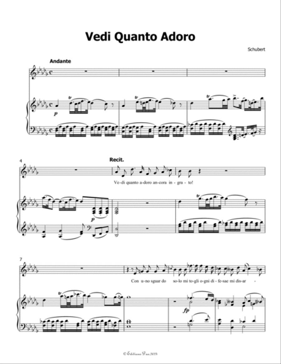 Vedi Quanto Adoro, by Schubert, in D flat Major Voice scores gallery preview page 3