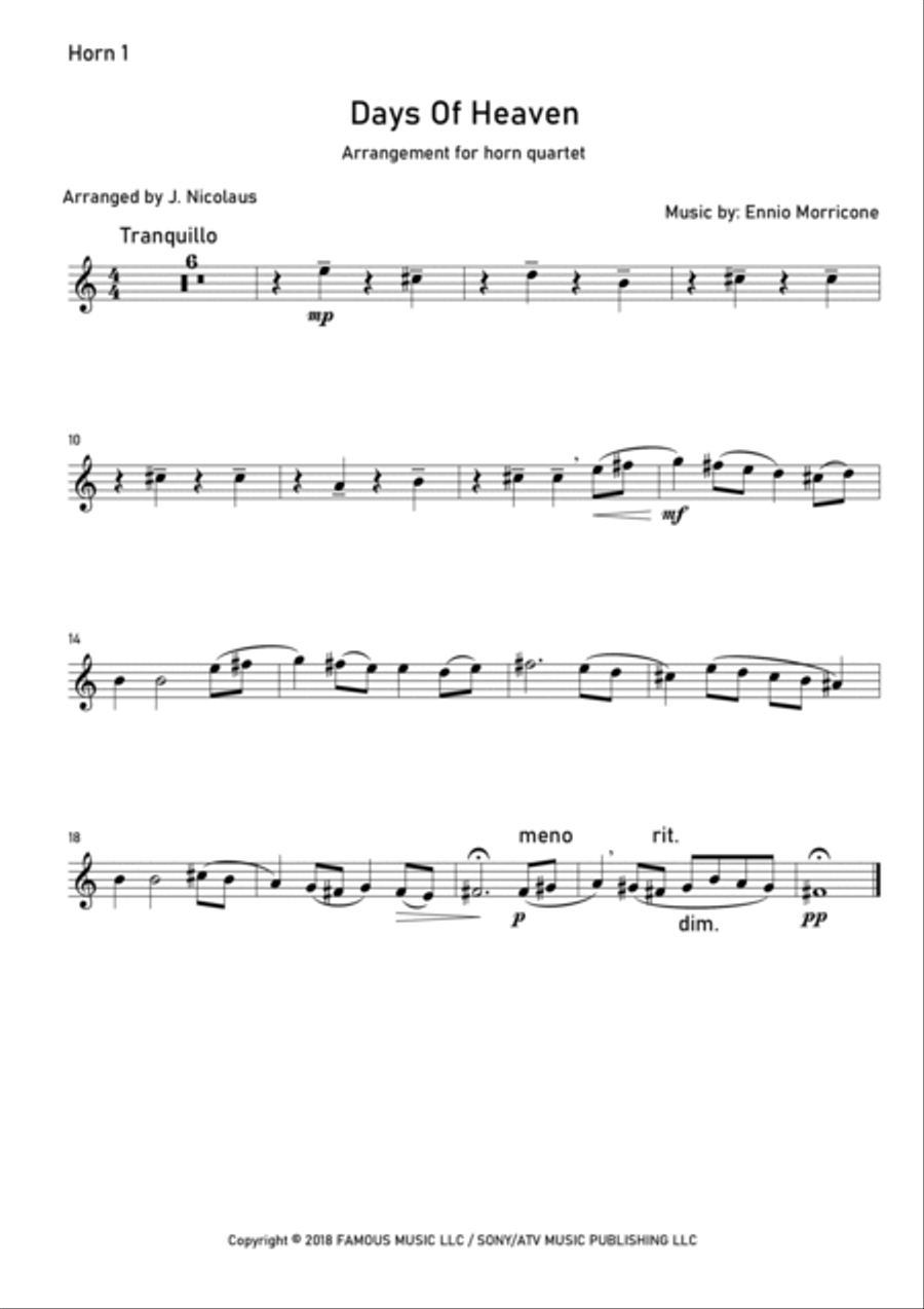 Days Of Heaven - Theme Days Of Heaven - Theme Brass Quartet scores gallery preview page 3