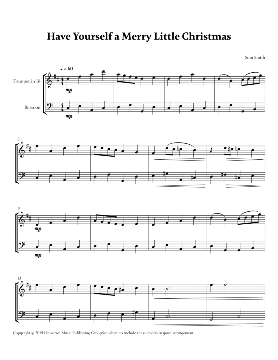 Have Yourself A Merry Little Christmas Score and Parts scores gallery preview page 1