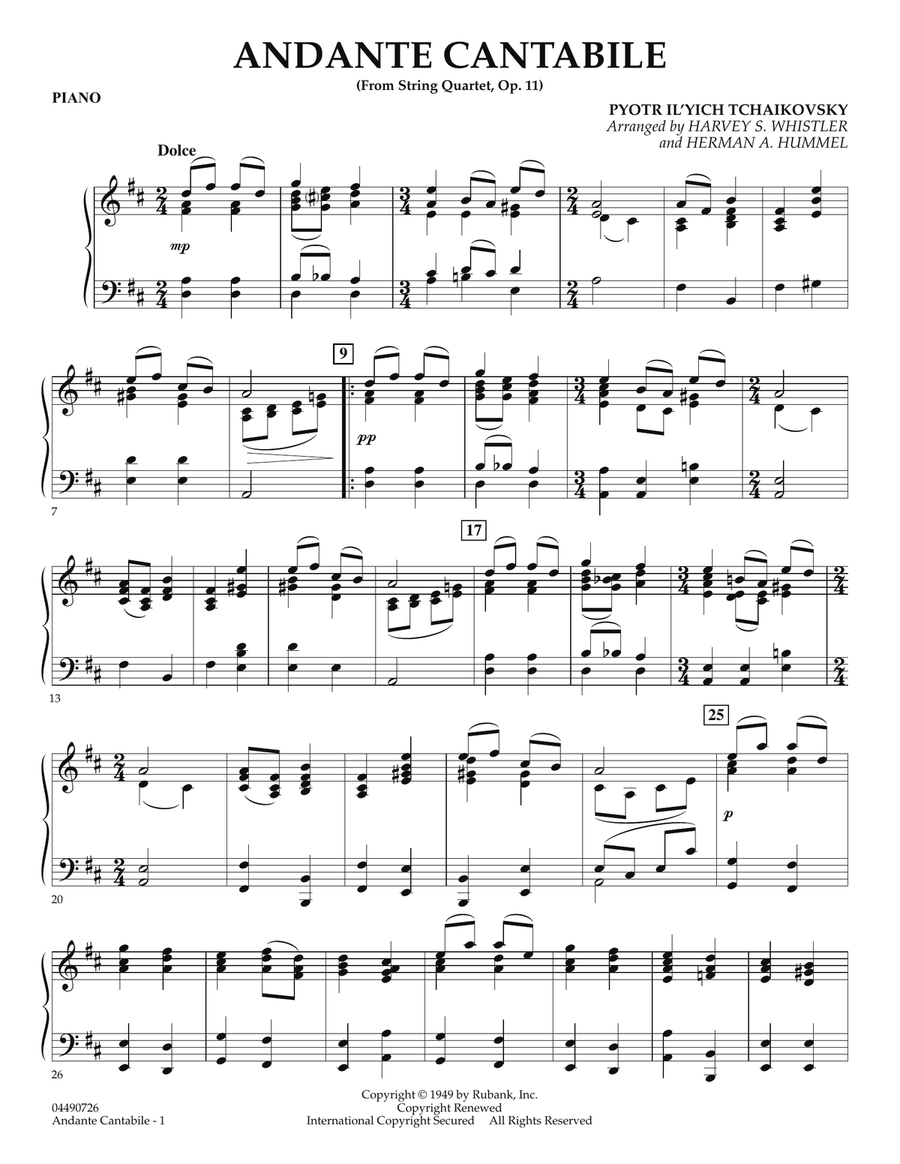 Andante Cantabile (from String Quartet, Op. 11) - Piano Orchestra scores gallery preview page 1
