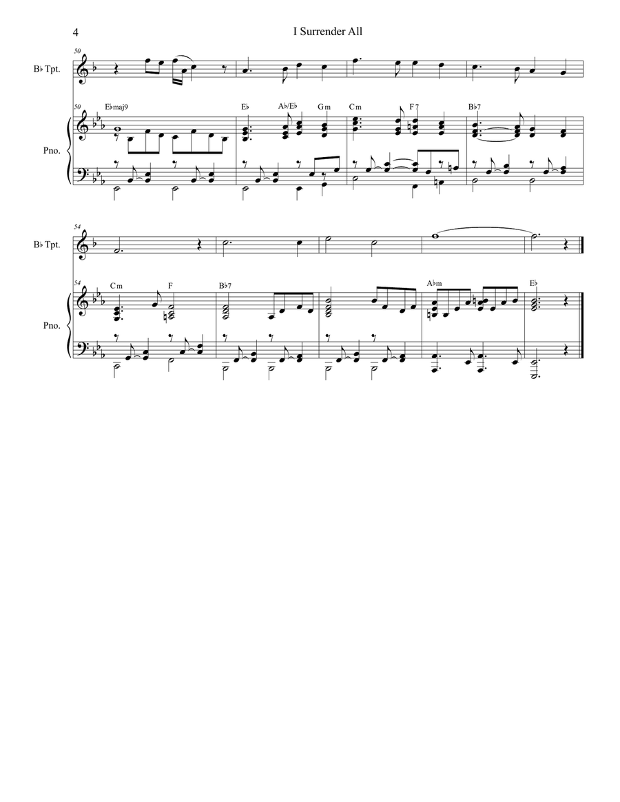 I Surrender All (Bb-Trumpet solo and Piano) Trumpet Solo scores gallery preview page 4