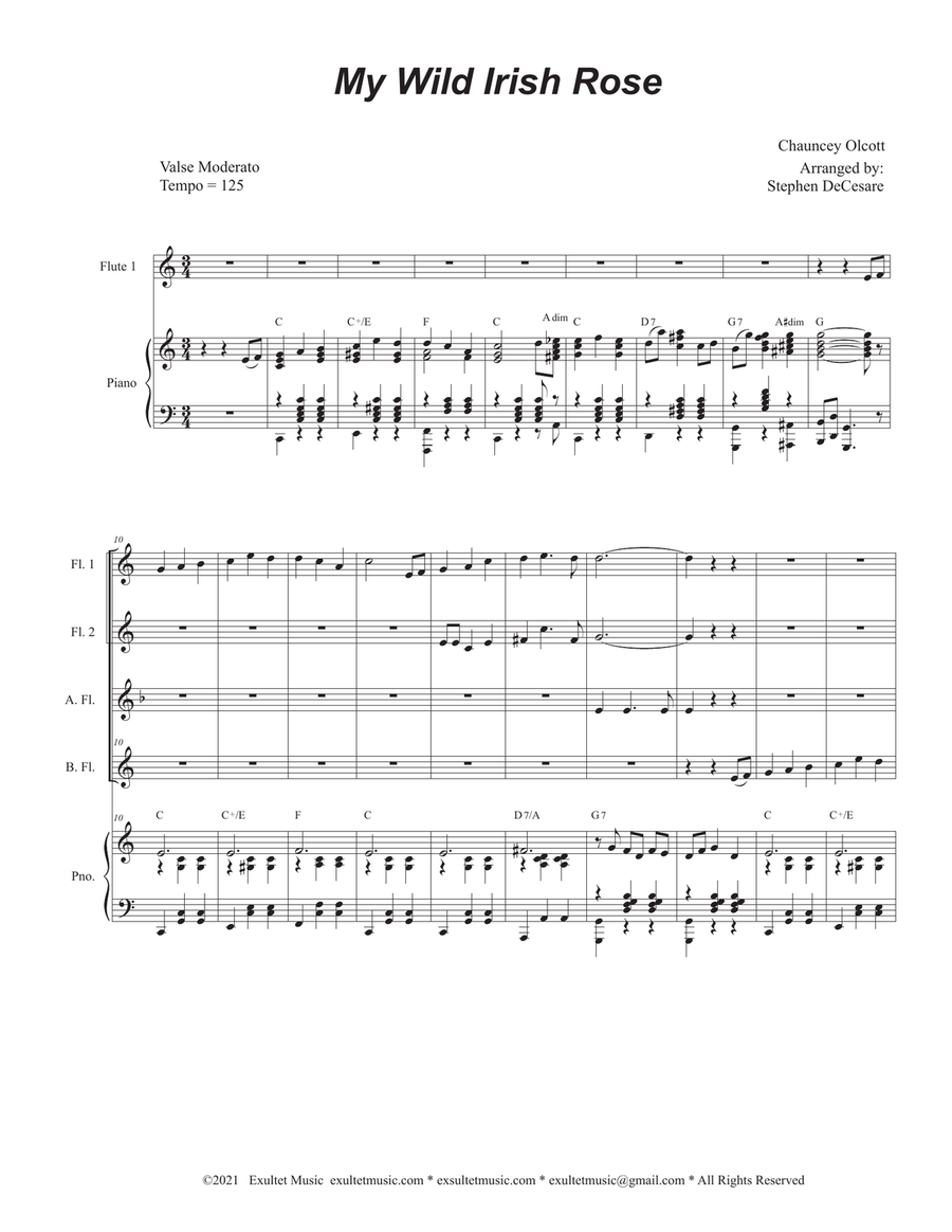 My Wild Irish Rose (Flute Choir and Piano) Flute Choir scores gallery preview page 1