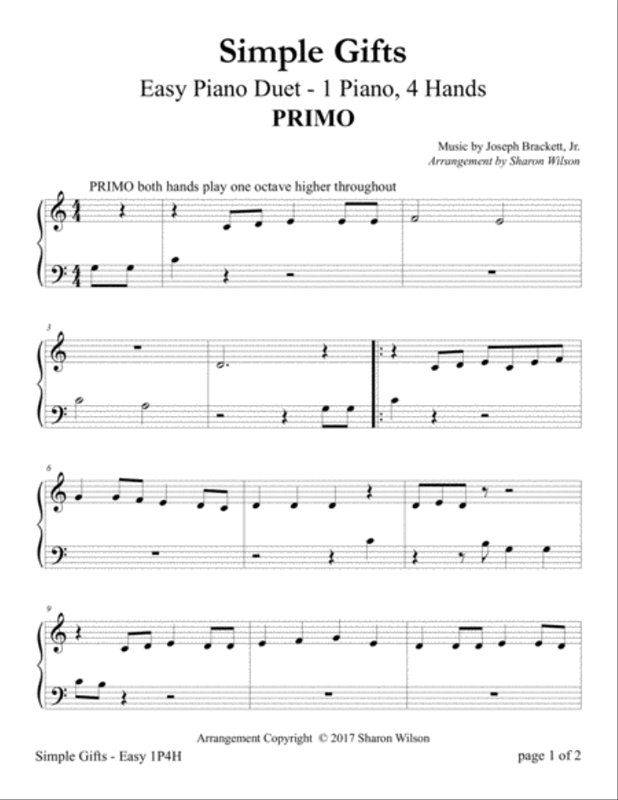 Simple Gifts (Easy Piano Duet; 1 Piano, 4 Hands) Easy Piano scores gallery preview page 2
