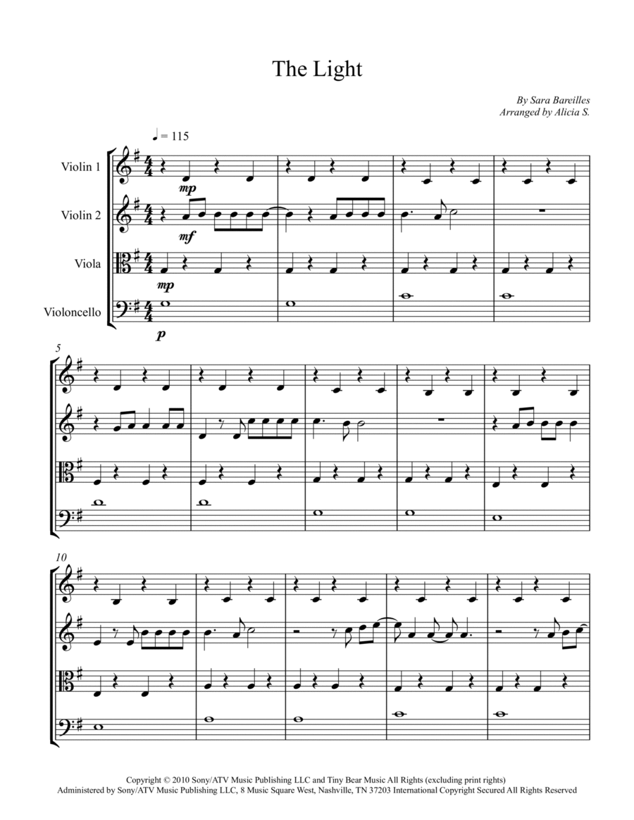 The Light The Light String Quartet scores gallery preview page 1