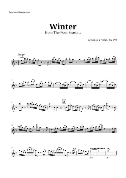 Largo from Winter by Vivaldi for Sax Quintet and Piano with Chords image number null