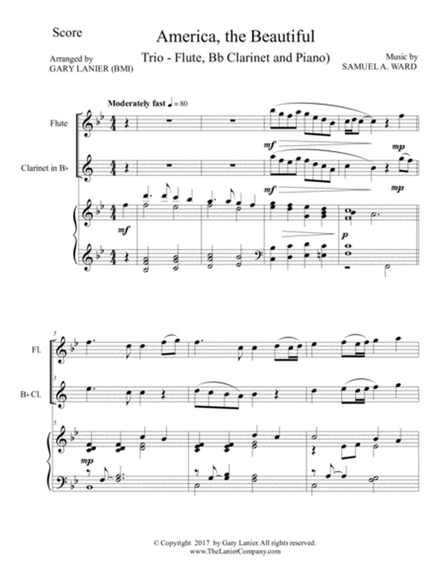AMERICA, THE BEAUTIFUL (Trio – Flute, Bb Clarinet and Piano/Score and Parts) image number null