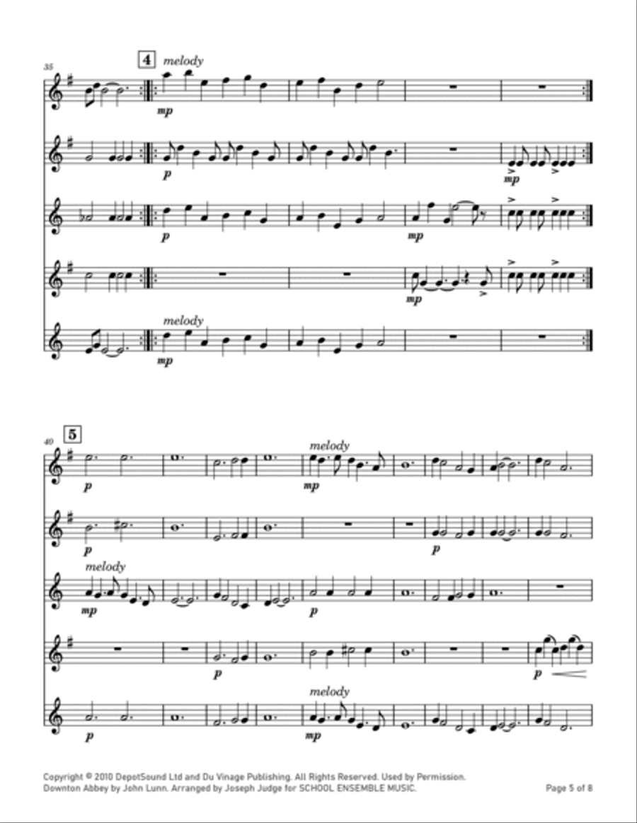 Downton Abbey (theme) Saxophone Quartet scores gallery preview page 5