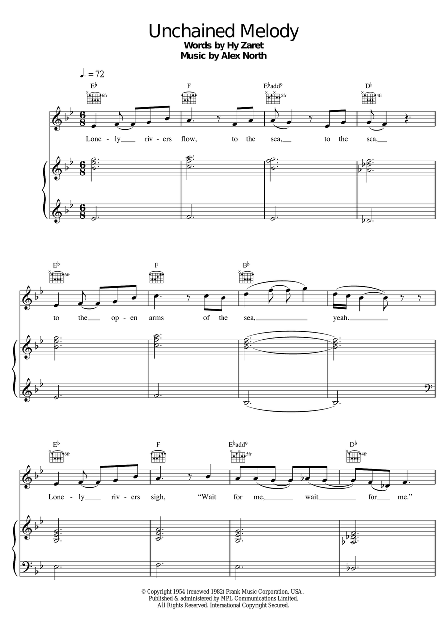 Unchained Melody Easy Piano scores gallery preview page 1