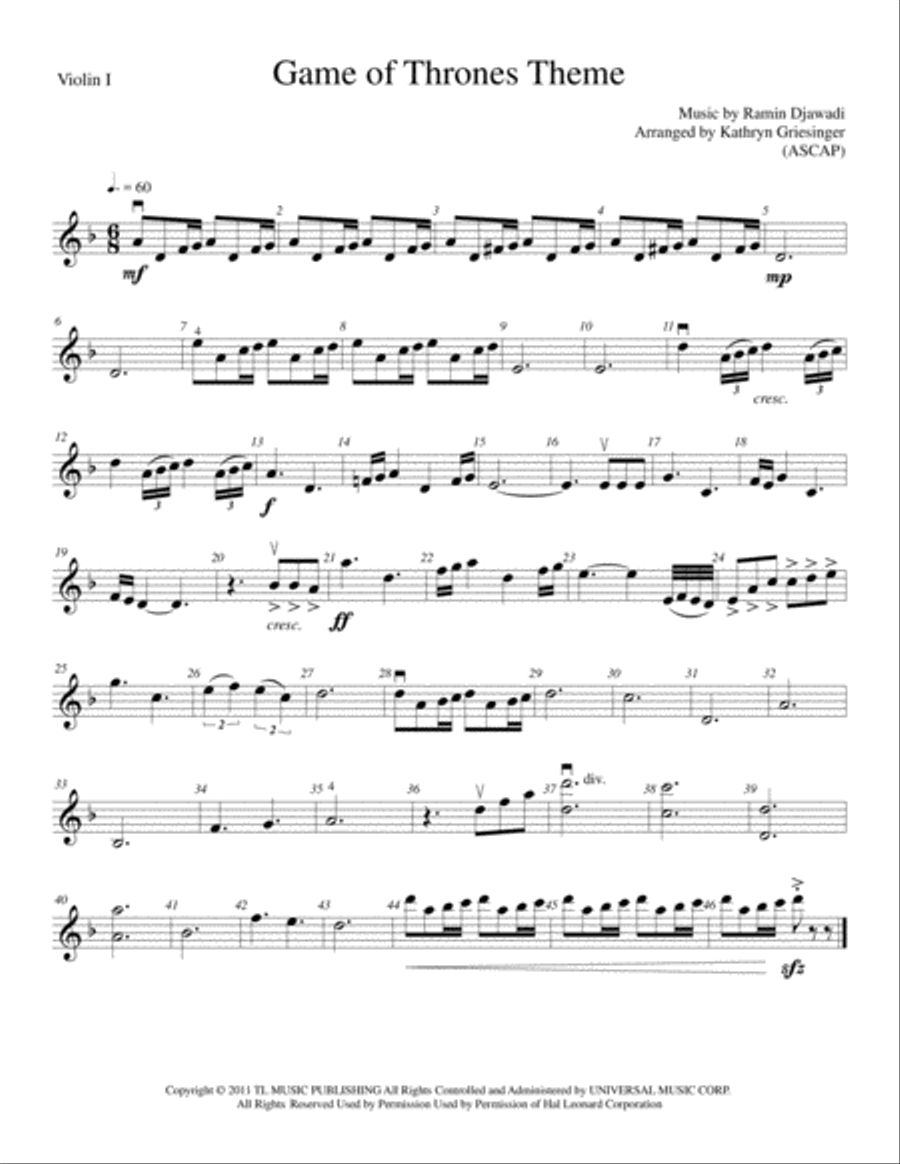 Game Of Thrones Cello scores gallery preview page 1