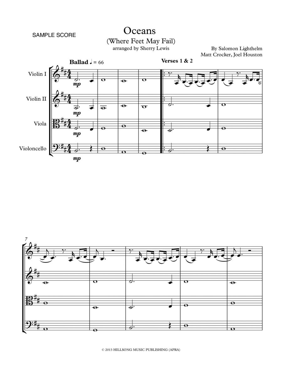 Oceans (where Feet May Fail) String Quartet scores gallery preview page 1