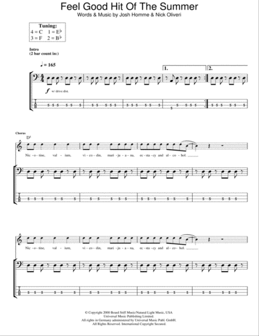 Feel Good Hit Of The Summer Guitar Tablature scores gallery preview page 1