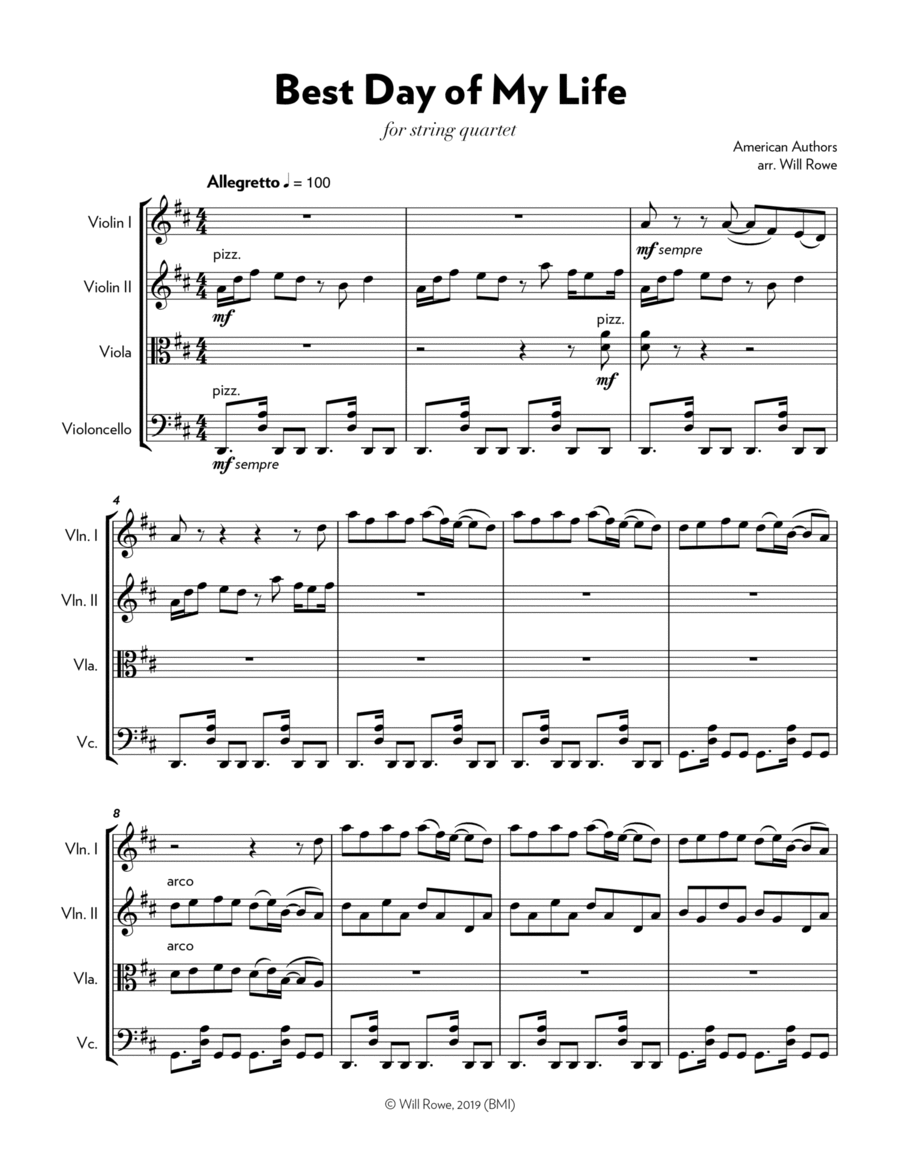 Best Day Of My Life String Quartet scores gallery preview page 1