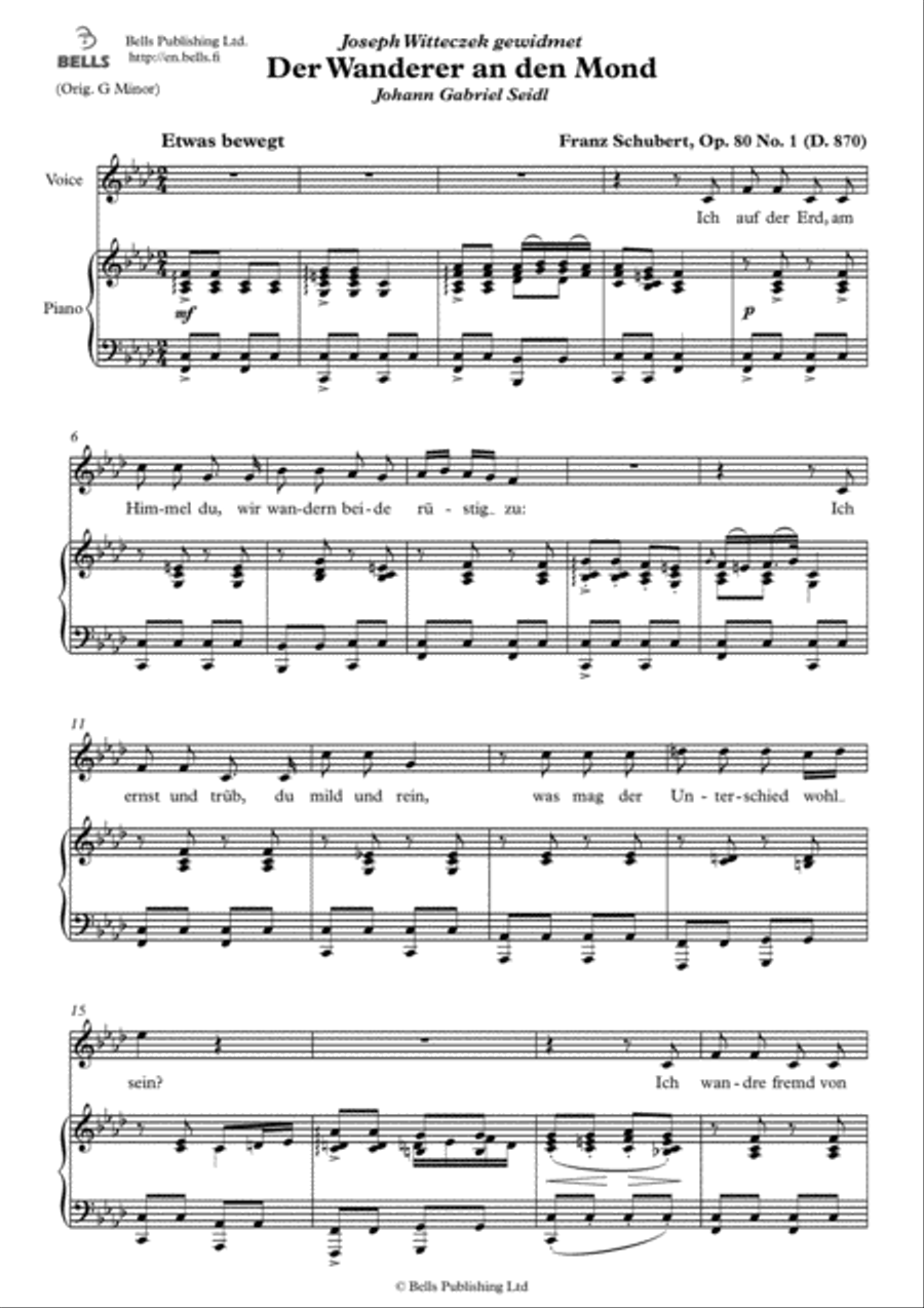 Der Wanderer an den Mond, Op. 80 No. 1 (D. 870) (F minor) Voice Solo scores gallery preview page 1