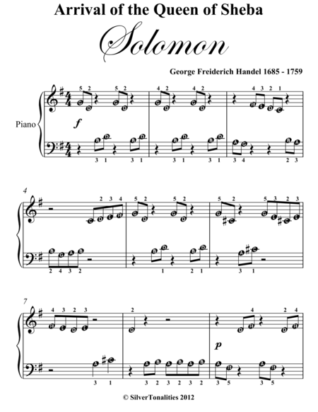 Arrival of the Queen of Sheba Beginner Piano Sheet Music