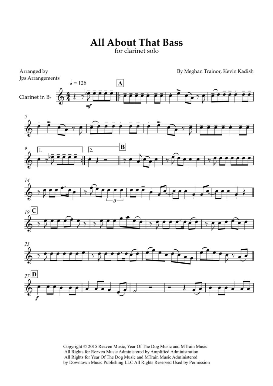 All About That Bass B-Flat Clarinet scores gallery preview page 1