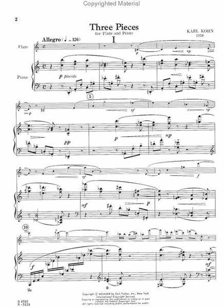 Three Pieces by Karl Kohn Flute Solo - Sheet Music