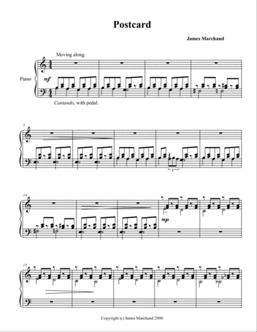 Postcard, for the left hand alone Piano Solo scores gallery preview page 1