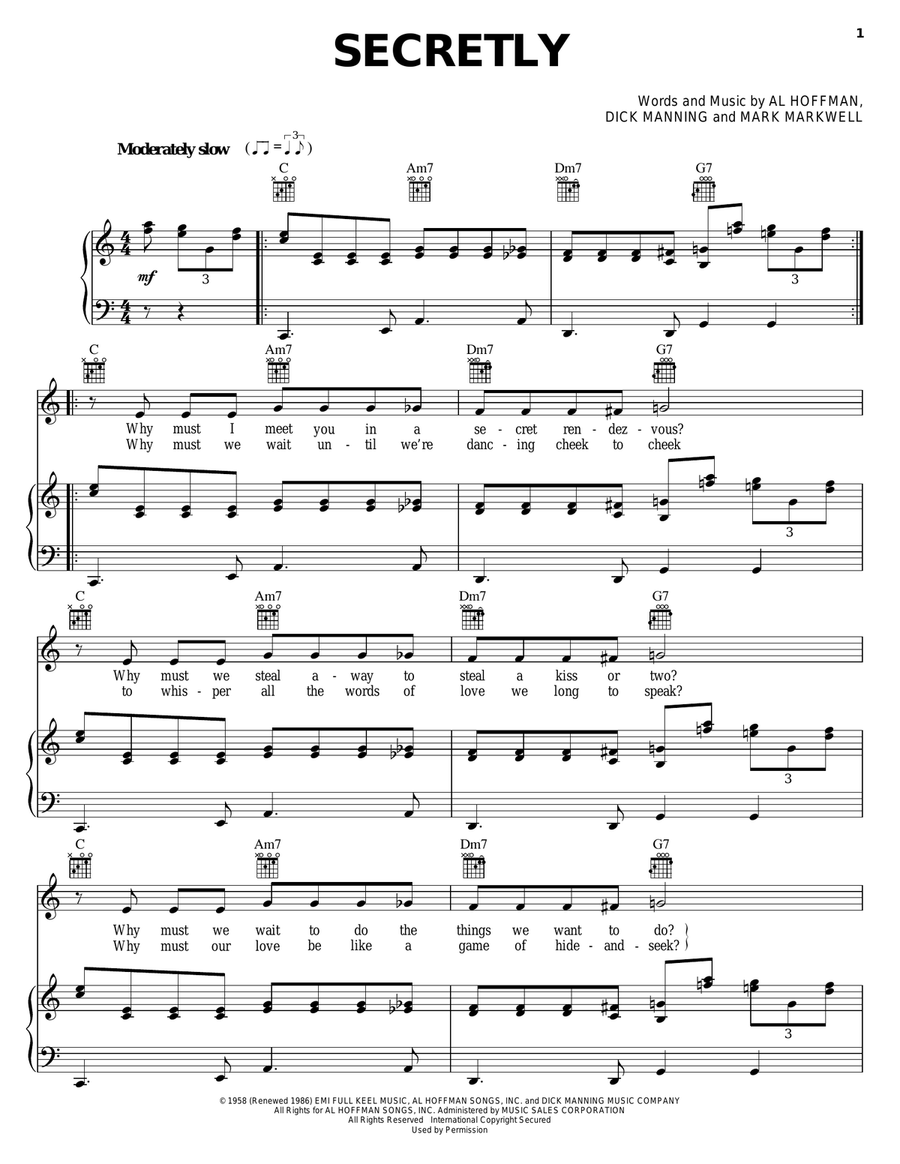 Secretly Piano, Vocal, Guitar scores gallery preview page 1