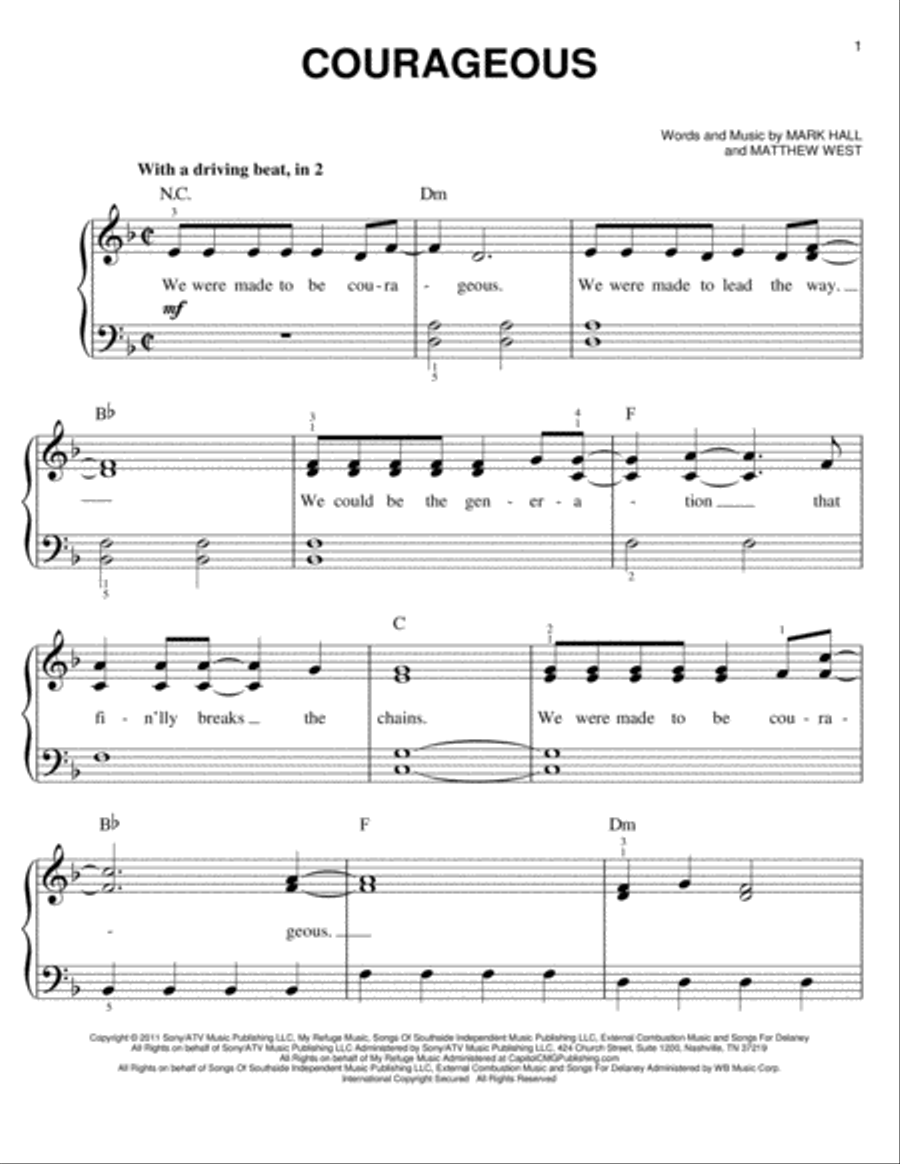 Courageous Easy Piano scores gallery preview page 1