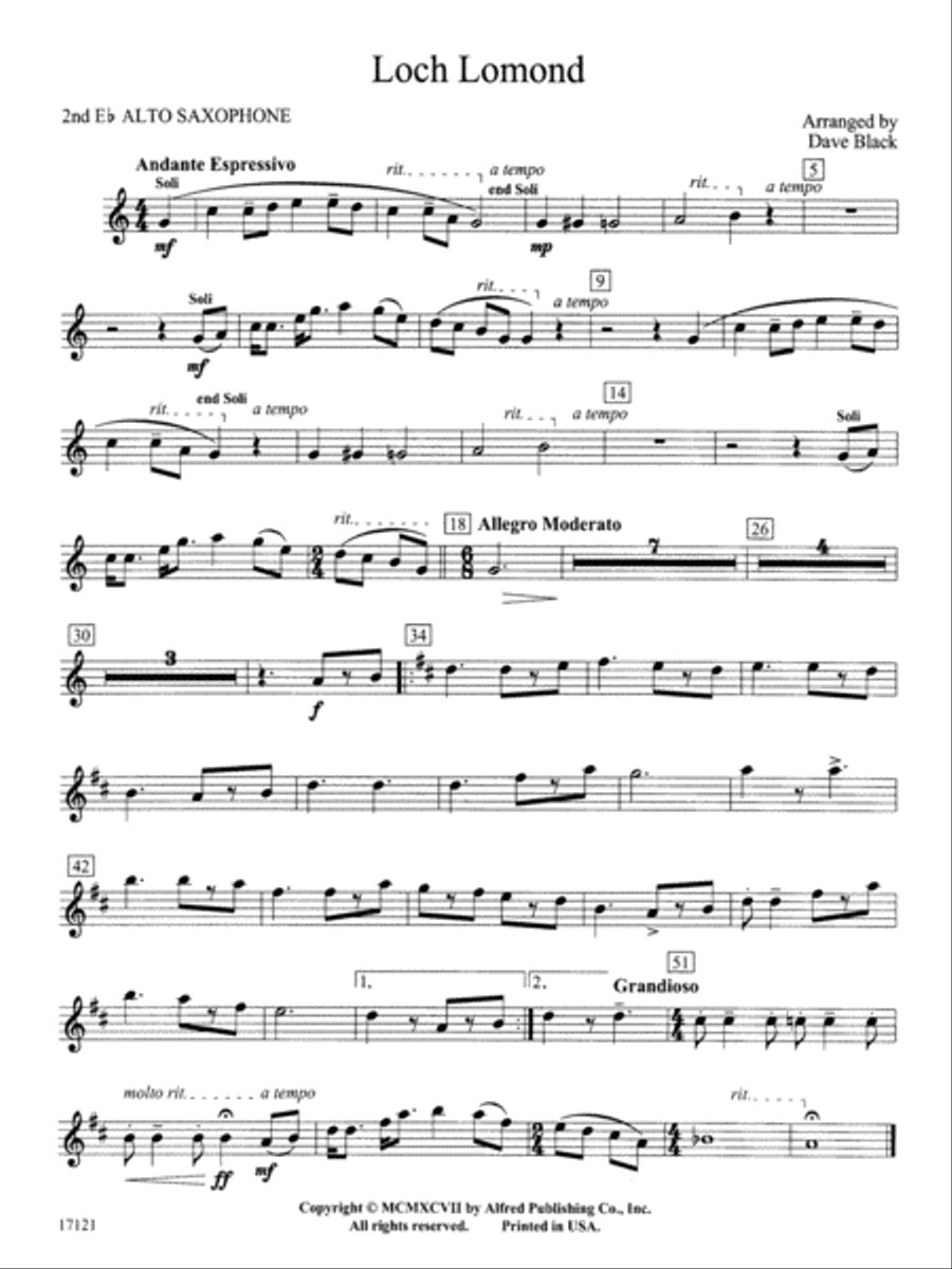 Loch Lomond: 2nd E-flat Alto Saxophone Concert Band scores gallery preview page 1
