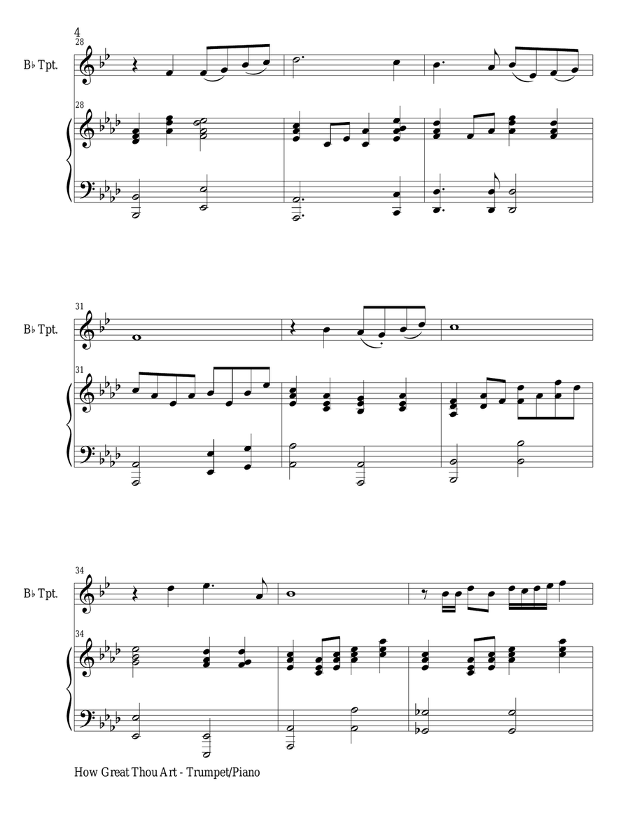 HOW GREAT THOU ART (For Bb Trumpet and Piano with Score\Part) Chamber Music scores gallery preview page 5