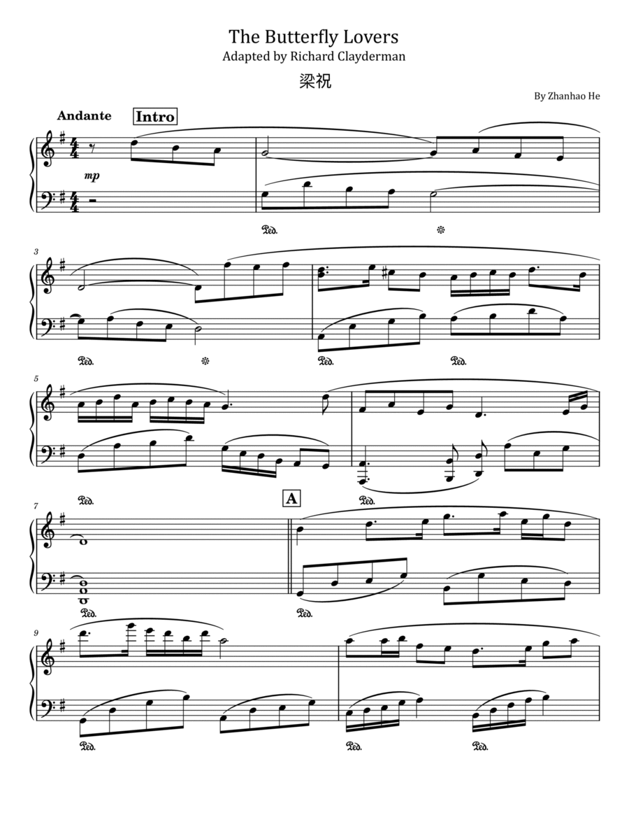 The Butterfly Lovers Piano Solo scores gallery preview page 1