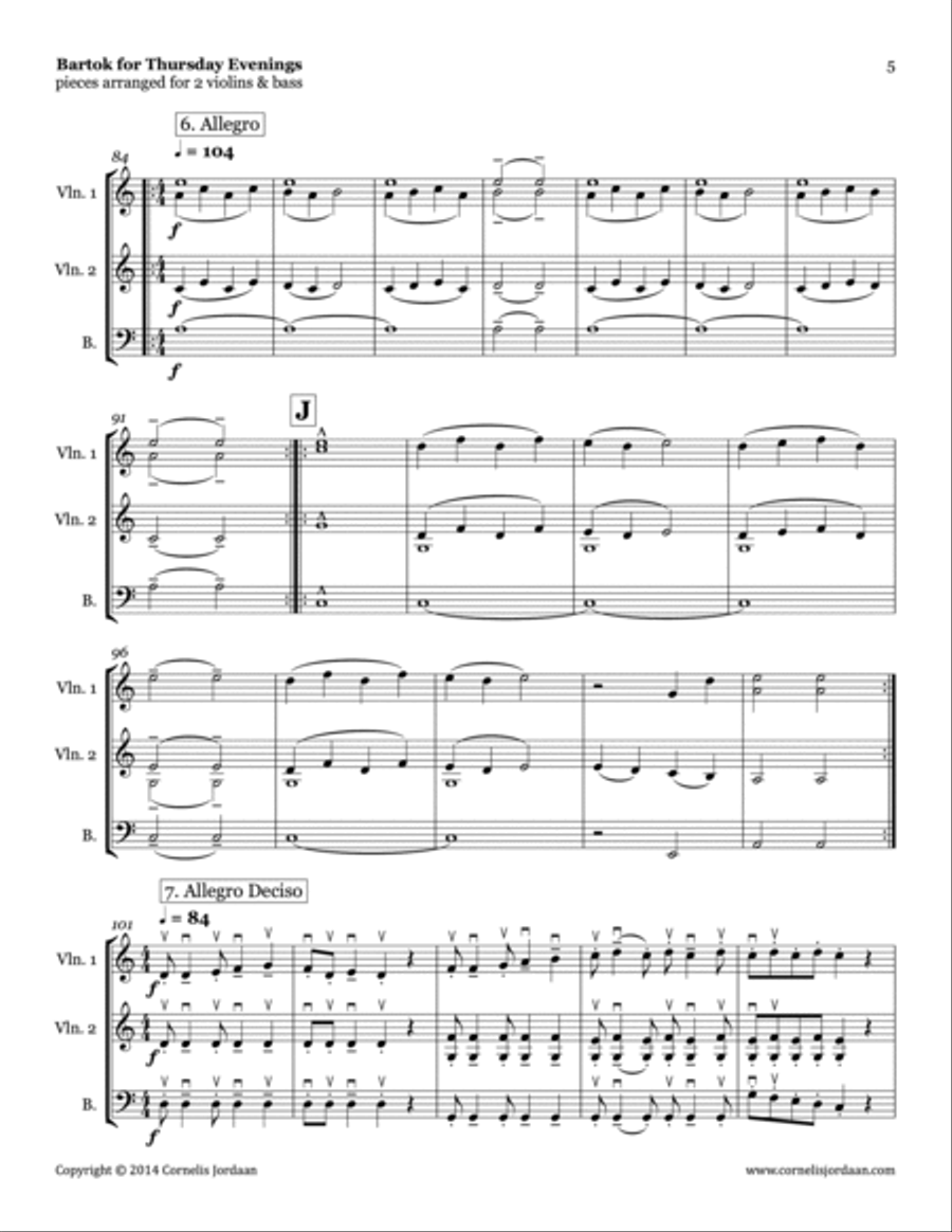 Bartok for Thursday Evenings, for 2 violins & bass Small Ensemble scores gallery preview page 5