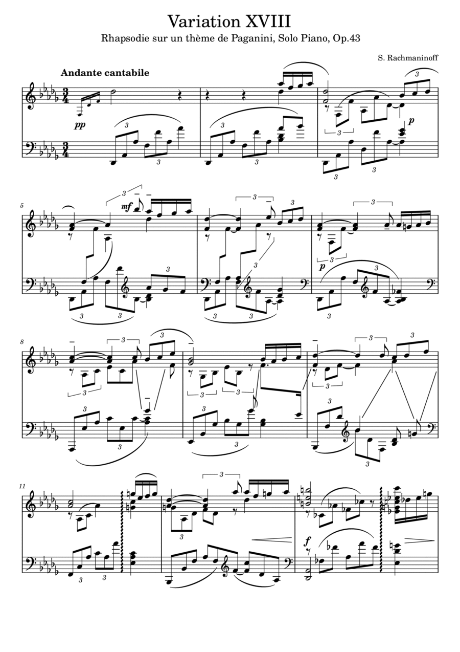 Rachmaninoff - Rhapsody on a theme of Paganini, Variation 18, Solo Piano, Op.43 Piano Solo scores gallery preview page 1