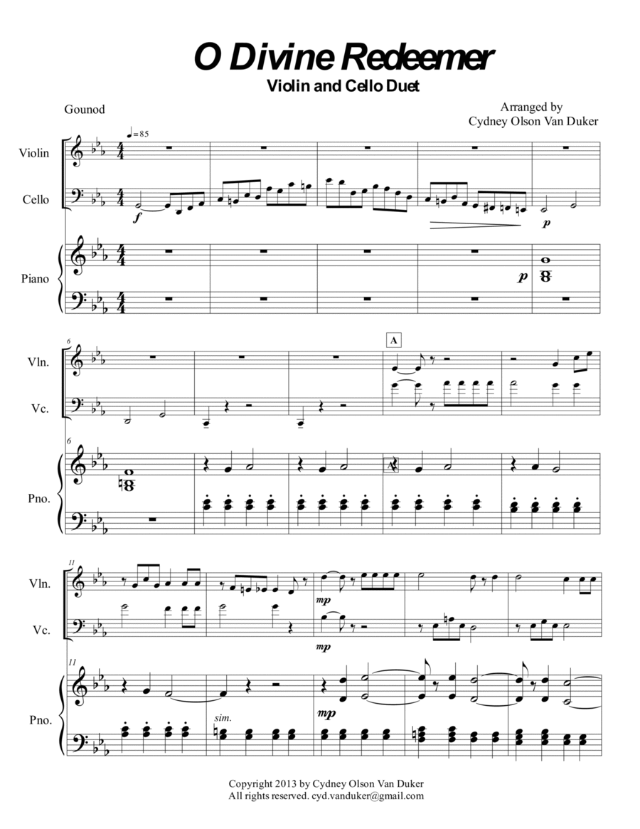 O Divine Redeemer violin cello and piano O Divine Redeemer violin cello and piano Piano Trio scores gallery preview page 1