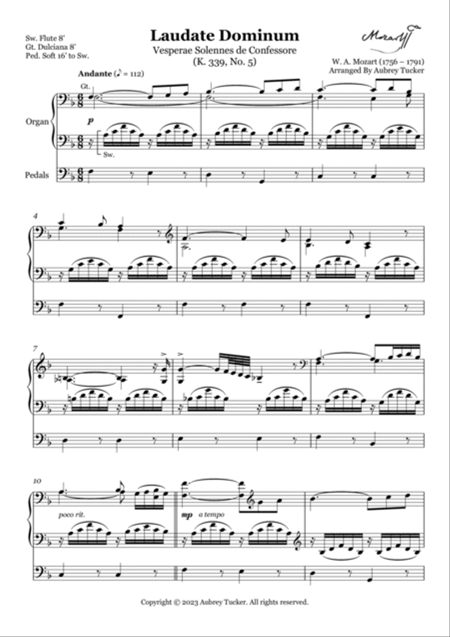 Organ: Laudate Dominum - Vesperae Solennes de Confessore (K. 339, No. 5) - W. A. Mozart Organ Solo scores gallery preview page 2