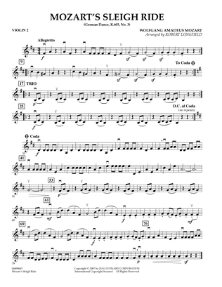 Mozart's Sleigh Ride (German Dance, K.605, No.3) - Violin 2